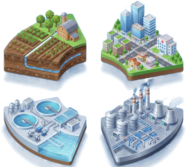 Water management sectors - Agriculture, Urban, Treatment, Industrial